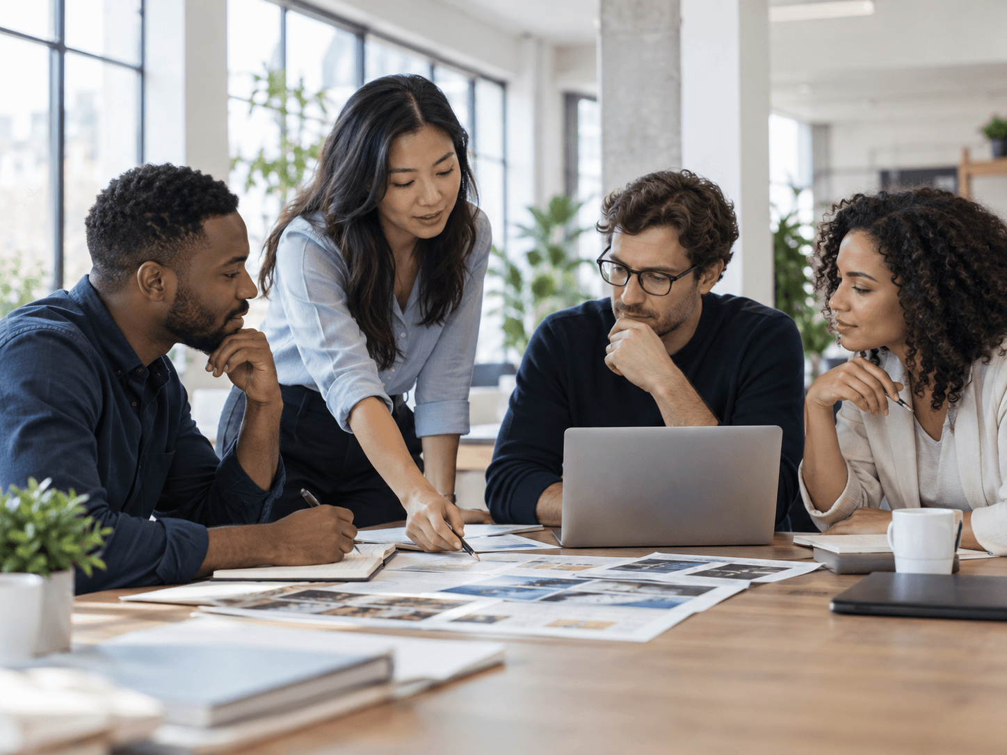 A collaborative team developing business and technology ideas together