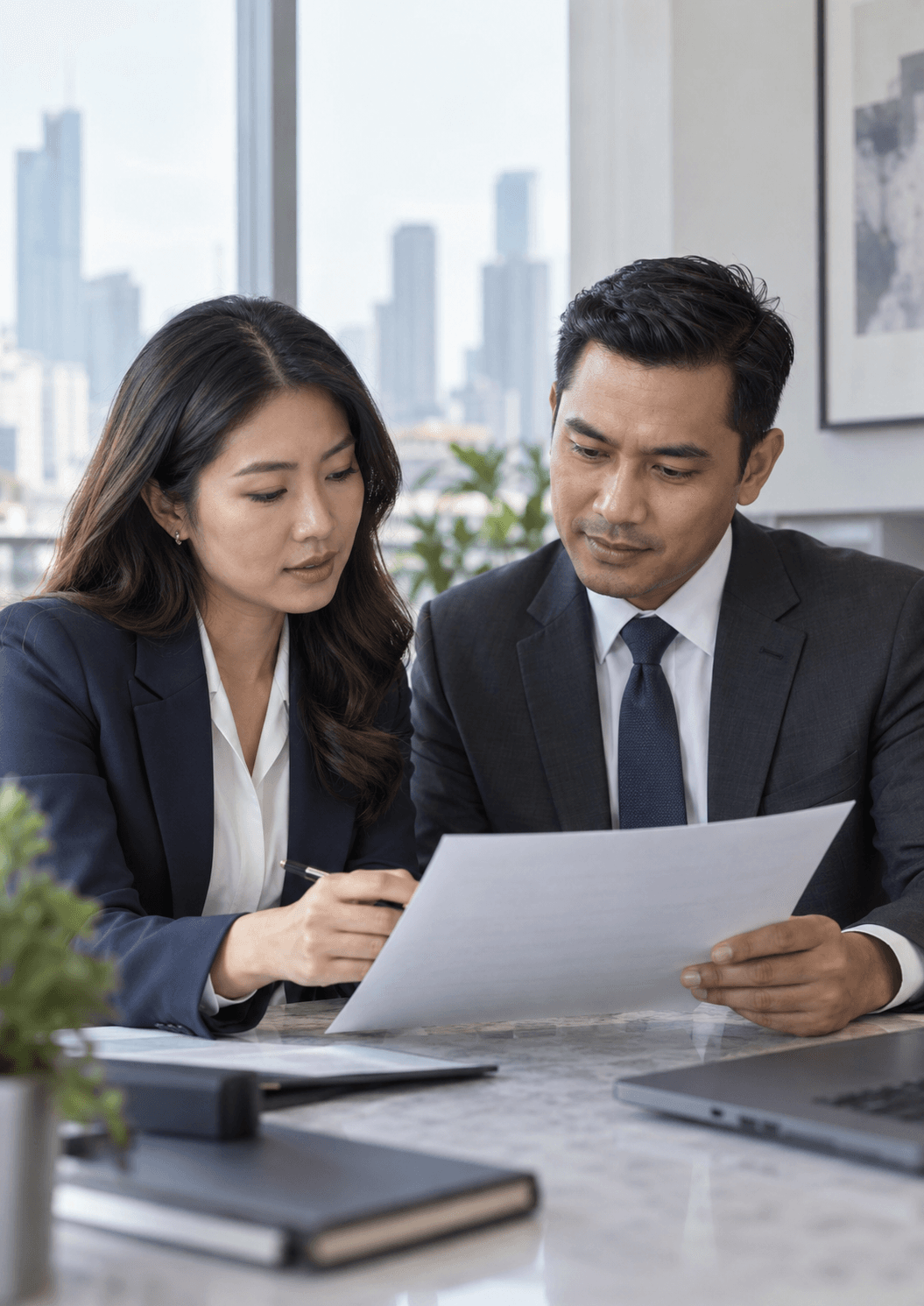 Business colleagues reviewing a proposal